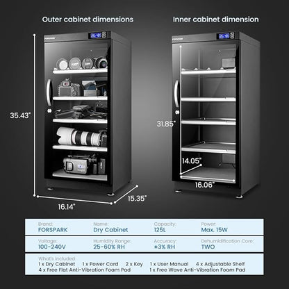 FORSPARK 125L Dual-Core Camera Dehumidifier Dry Cabinet, Quiet Humidity Control - Image 8