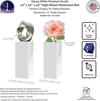 Marketing Holders Acrylic Display Riser Box White Pedestal 12" x 12" x 40" No - Image 2