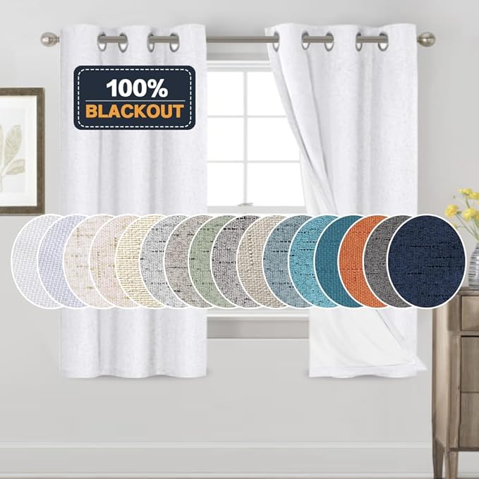 PrinceDeco Blackout Linen Texture Curtains 64 inches Length Natural Linen by PrinceDeco