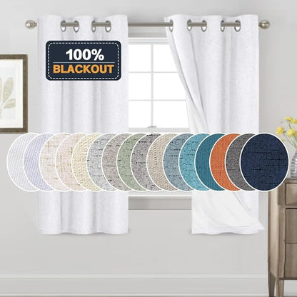 PrinceDeco Blackout Linen Texture Curtains 64 inches Length Natural Linen by PrinceDeco