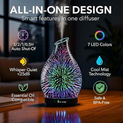120ML Essential Oil Diffuser, 3D Glass Aromatherapy Diffuser - Image 3