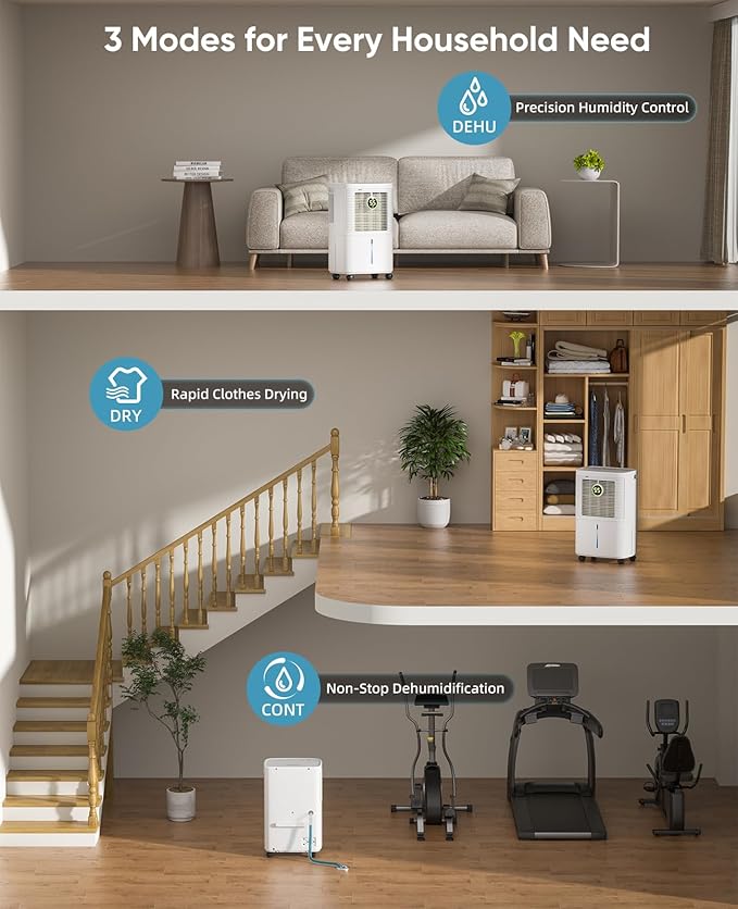 34 Pints Dehumidifier for Basement and Home, Quiet 3-Mode Operation - Image 5