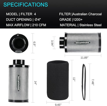MELONFARM 4 inch Air Carbon Filter Smelliness Control - Image 7