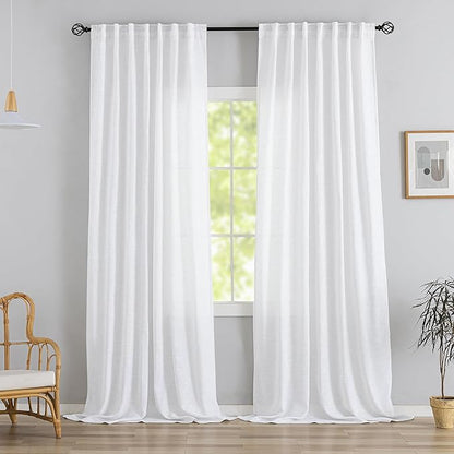 DONREN White Linen Back Tab Curtains 144 Inches Extra Long Ceiling to Floor by DONREN