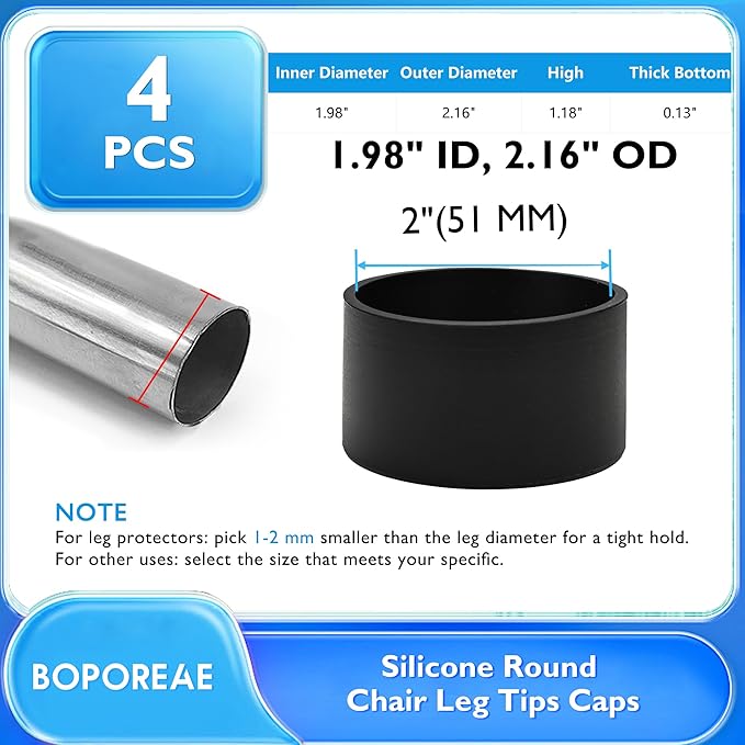 4 Pcs 2" Round Chair Leg Tips Caps, Silicone Rubber Furniture Leg Floor - Image 9