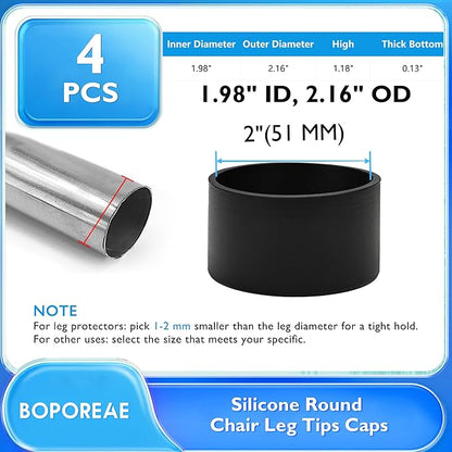 4 Pcs 2" Round Chair Leg Tips Caps, Silicone Rubber Furniture Leg Floor - Image 9