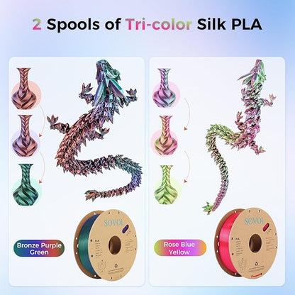 Sovol Silk PLA Filament 6KG Kit, Silk Tri Color & Dual Color Co-Extrusion PLA - Image 2