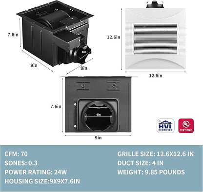 Tech Drive Super-Quiet 70 CFM, 0.3 Sone Bathroom Ventilation and Exhaust Fan - Image 2