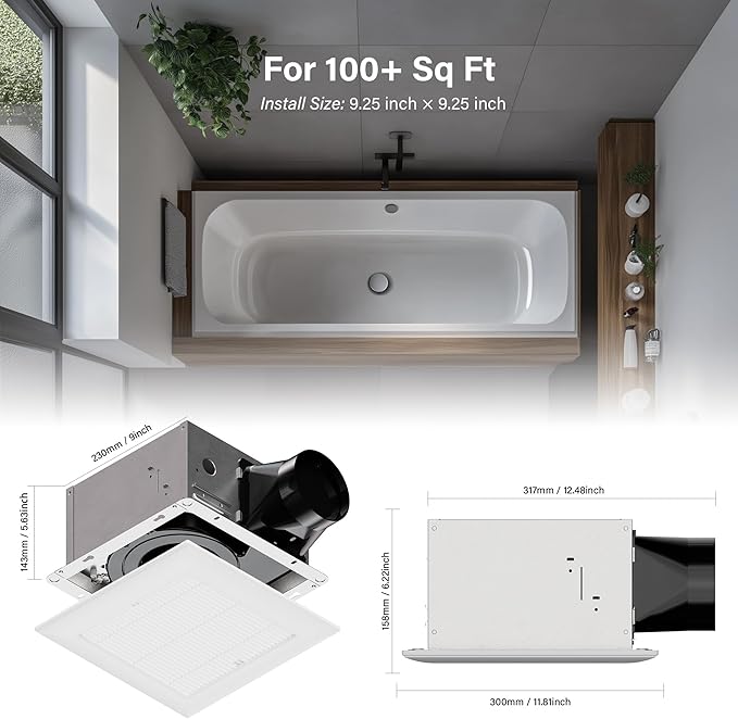 Ventilation Fan With Grille for Bathroom and Home, 25W Ceiling Mount Shower - Image 2