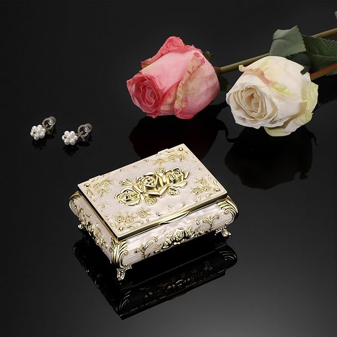 Hipiwe Vintage Jewelry Box Metal Trinket Chest Treasure Display Case - Image 7