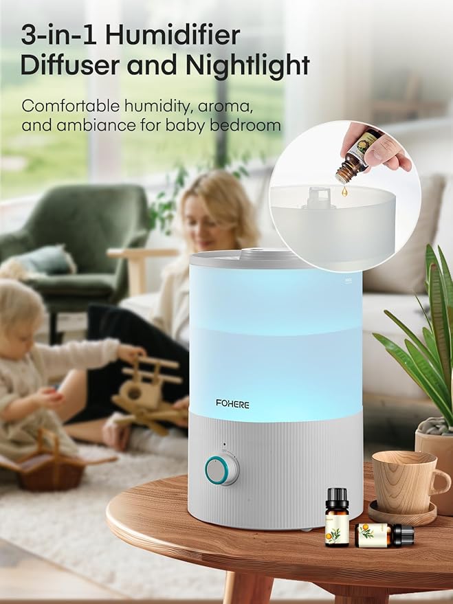 FOHERE Humidifiers for Bedroom, 3.2L Top Fill Cool Mist Ultrasonic Humidifier - Image 3