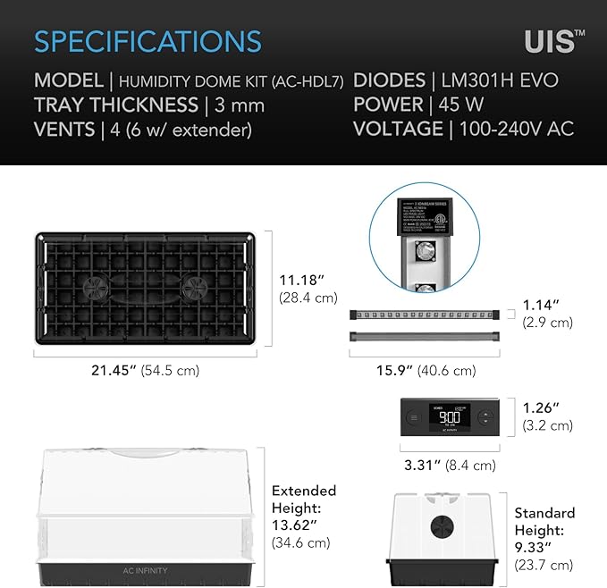 AC Infinity Heavy-Duty Large Humidity Dome w/Full Spectrum LED Grow Light Bars - Image 6