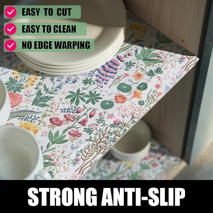 Floral Shelf Drawer Liners, 12IN x 20FT Non Adhesive and Strong Non-Slip - Image 2