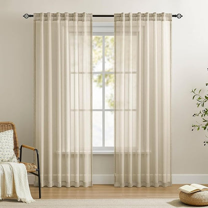 Dreaming Casa Taupe Sheer Curtains 84 Inches Long, Rod Pocket & Back Tab Light by DreamingCasa