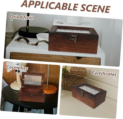 Vintage Begonia Flower Glass Top Wooden Storage Box Multifunctional Jewelry - Image 8