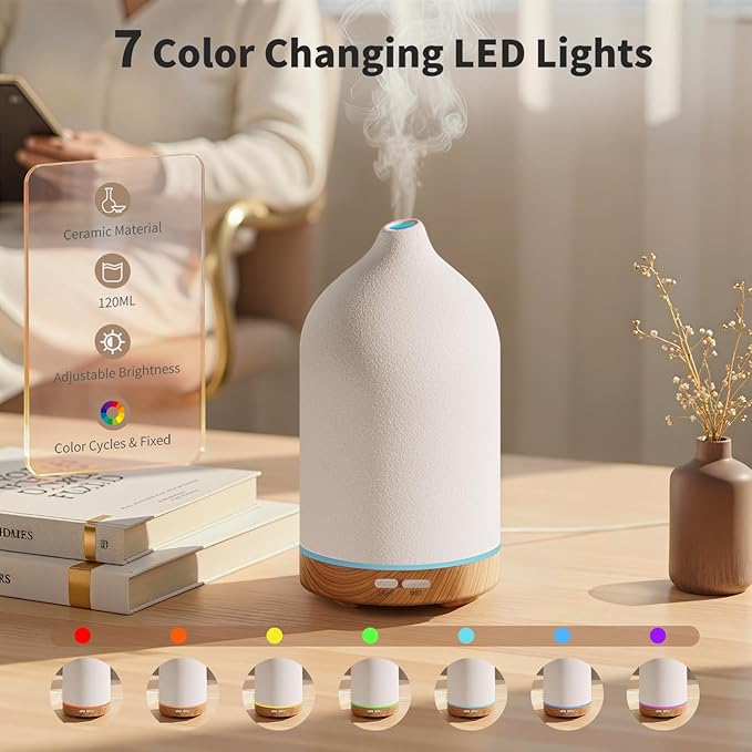 URPOWER 120ML Ceramic Essential Oil Diffuser Ultrasonic Aromatherapy Diffuser - Image 3
