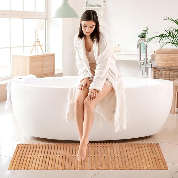 Bamboo Bath Mat Bathroom Runner Long Large Rugs Floor Wood Shower Bathtub - Image 7