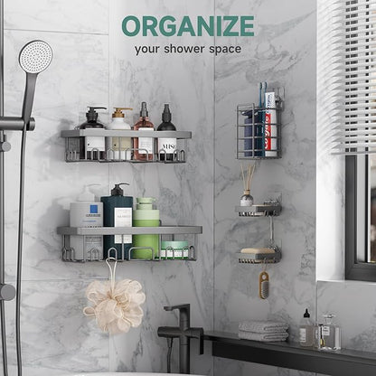 Veken Adhesive Shower Caddy 5-Pack, Heavy Weight Bearing, Large Wall Mounted - Image 2