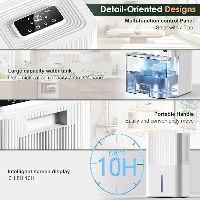 Portable Dehumidifier for Small Room, Bathroom & Closet | 91 OZ Tank | Compact - Image 6