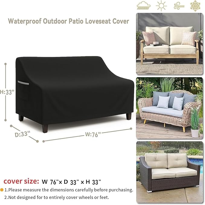 Waterproof Patio Loveseat Cover, 76W x 32.7D x 33H inches Heavy Duty 600D - Image 2
