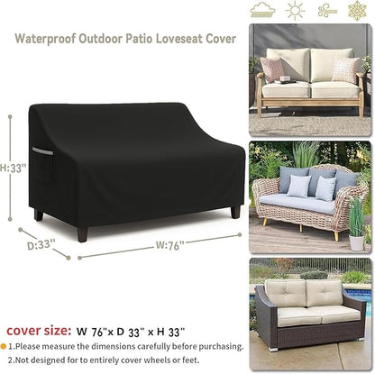 Waterproof Patio Loveseat Cover, 76W x 32.7D x 33H inches Heavy Duty 600D - Image 2