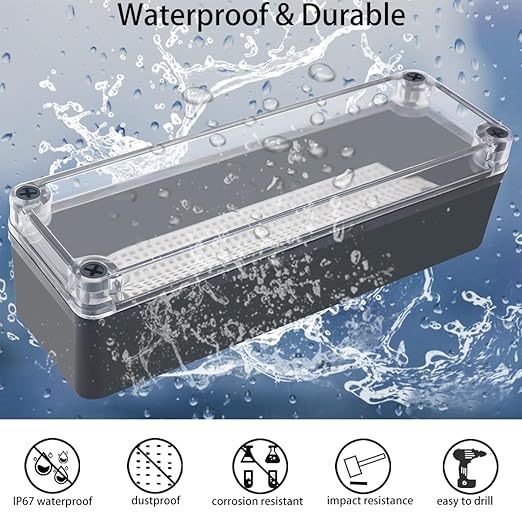 Junction Box, IP67 Waterproof ABS Black Project Box Clear Cover - Image 2