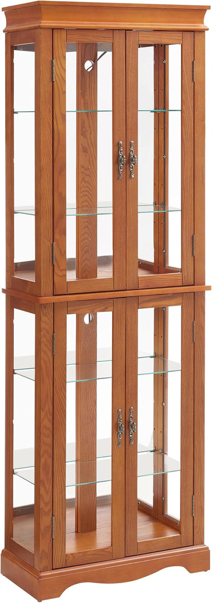 Glass Curio Cabinet with Lights & Adjustable Shelves, Corner Cabinet by Unknown