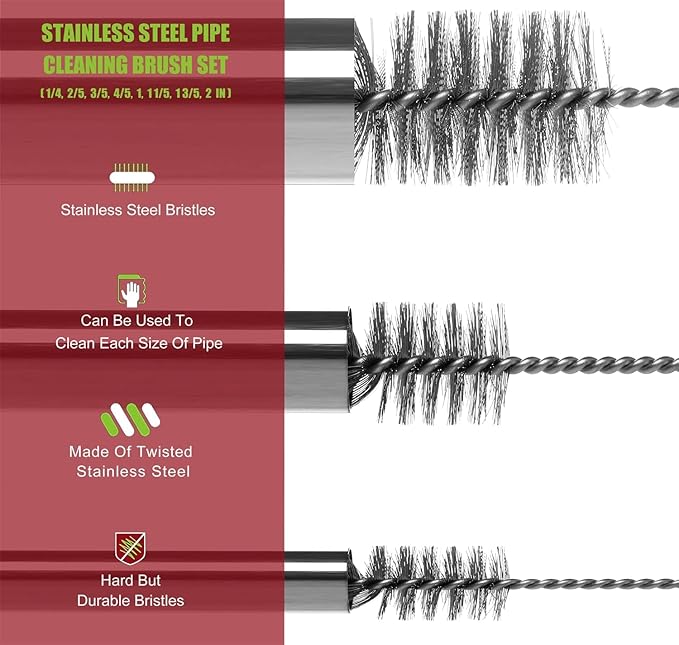 Pipe Cleaning Brush Set Stainless Steel Bristles, Stainless Steel Pipe Brush - Image 4