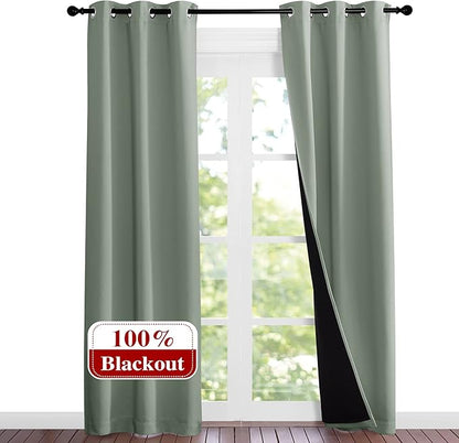 NICETOWN Greyish Green Blackout Curtains 84 inches Long, Full Light Blocking by NICETOWN