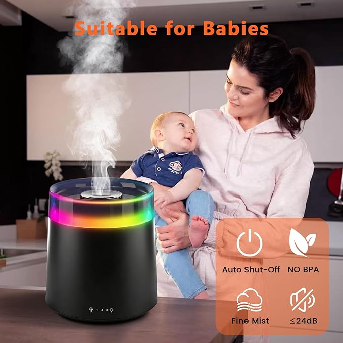 Humidifiers for Bedroom Home, 3L Top Fill Cool Mist Humidifier for Baby Nursery - Image 5