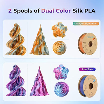 Sovol Silk PLA Filament 6KG Kit, Silk Tri Color & Dual Color Co-Extrusion PLA - Image 4