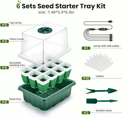 6 Packs Seed Starter Tray with Grow Lights, 72 Cells Silicone Seed Starter Kits - Image 8