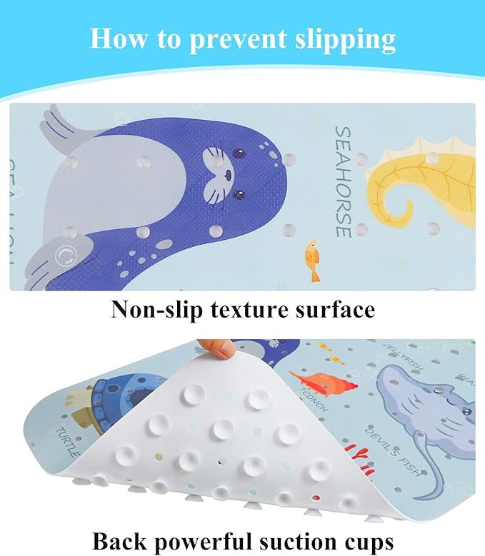 Bath Mat for Tub Non Slip, Machine Washable Anti-Slip Cartoon Baby Bathtub - Image 5