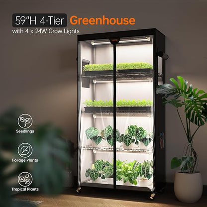 Bstrip Indoor Greenhouse with Grow Light, Plant Stand with 4 Pack 24W Full - Image 3