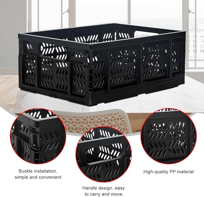 Heavy Duty Plastic Milk Crates for Storage, Collapsible Storage Basket - Image 3