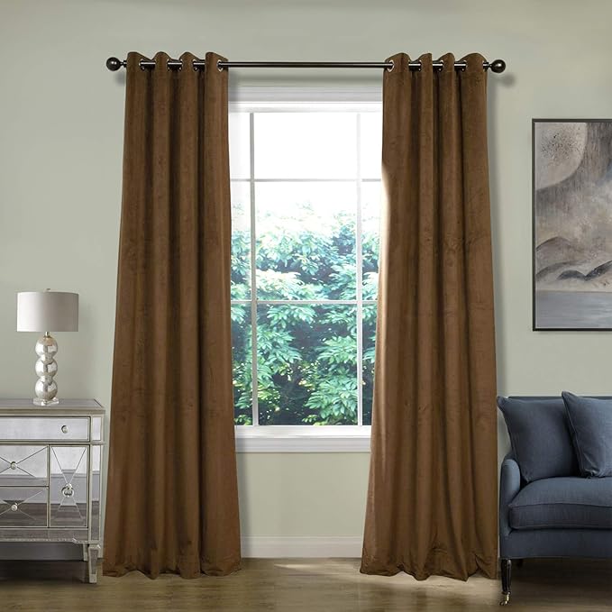 ChadMade Blackout Lined Premium Velvet Curtain Sable 72Wx84L Inch, Eyelet by ChadMade