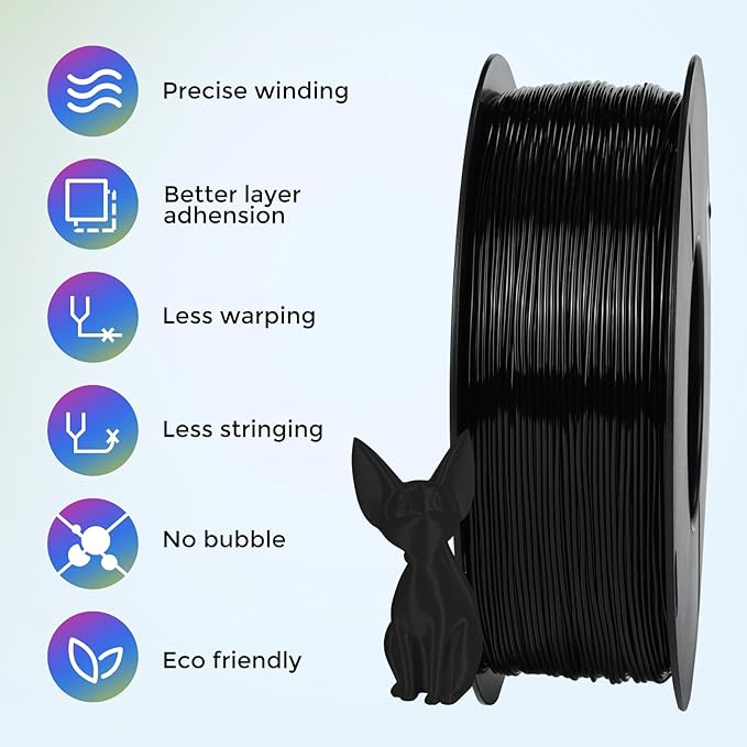 Comgrow TPU Filament, 95A Soft TPU Flexible 3D Printer Filament Black 2 * 1kg - Image 3
