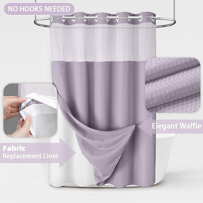 No Hook Shower Curtain and Liner Set, Lavender Hotel Waffle Shower Curtain - Image 3