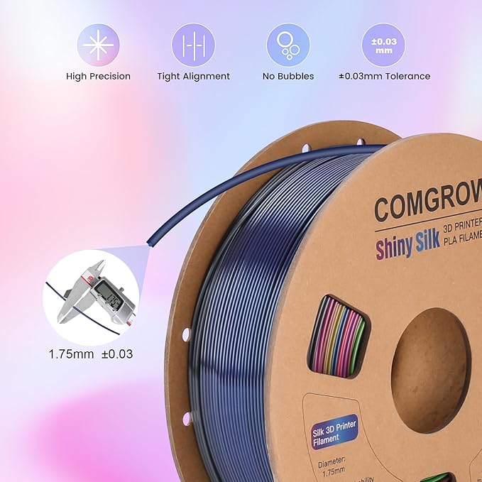Comgrow Rainbow Colors Silk PLA 3D Printer Filament, PLA Filament 1.75mm - Image 3