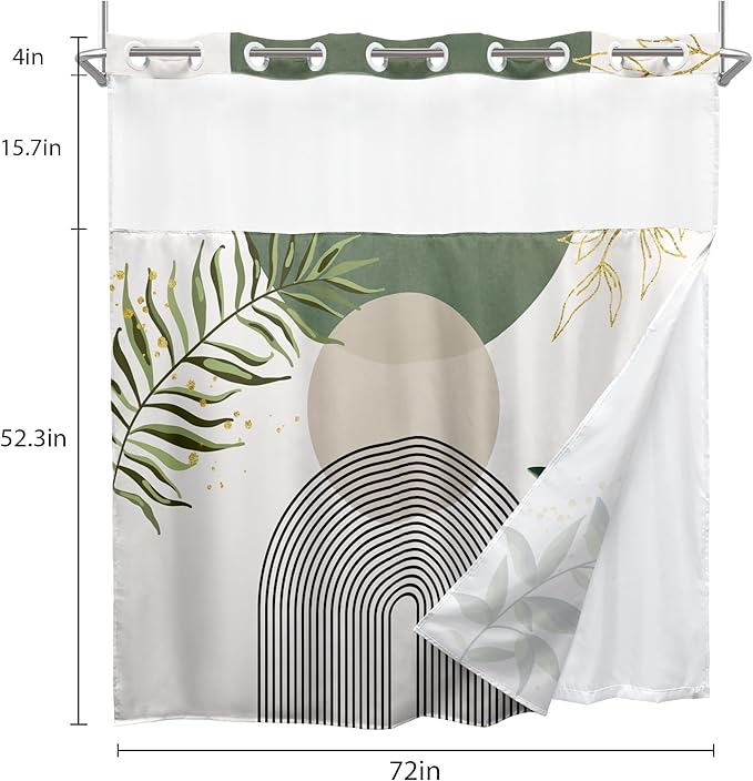 Sage Green Boho No Hooks Shower Curtain - Image 6