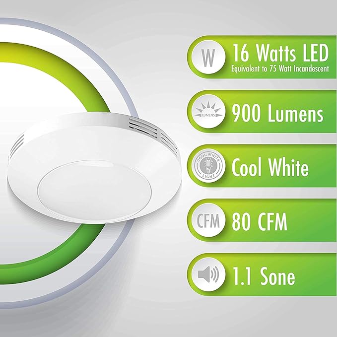 Homewerks 7117-01-WH Bathroom Integrated LED Light Ceiling Mount Exhaust - Image 8