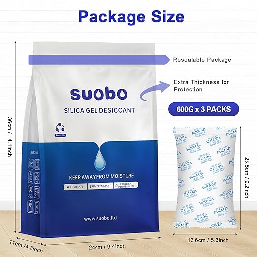Large Silica Gel Packets, 600 Gram 3 Packs Desiccant Packs Reusable, - Image 6