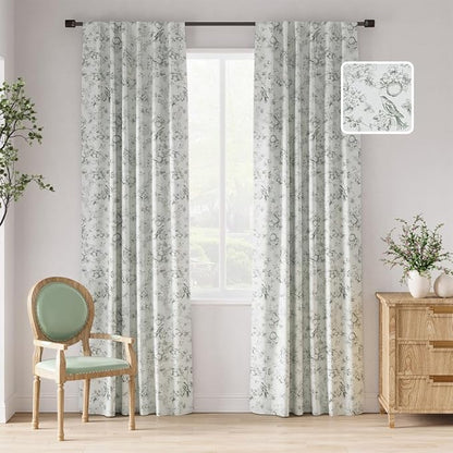 jinchan 95% Blackout Floral Curtains 90 Inches Long, Printed Flower Sage Green by JINCHAN