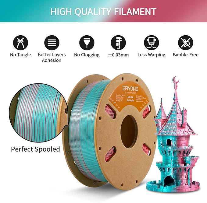 ERYONE Silk Dual Color PLA Filament 3D Printer 1.75mm +/- 0.03mm, Bicolor - Image 5