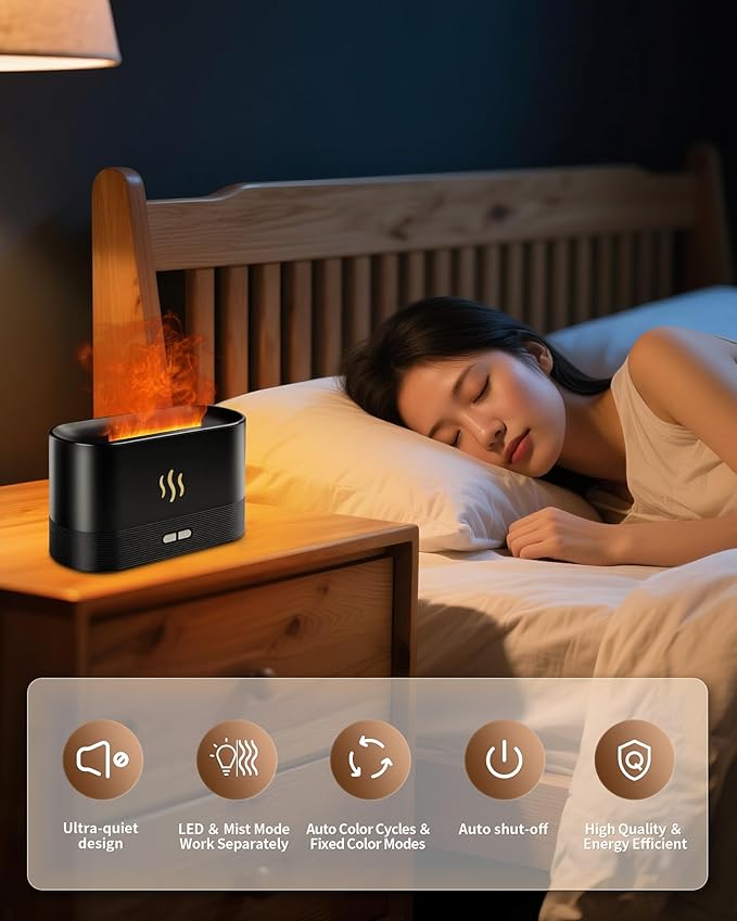 Flame Effect Essential Oil Diffuser, 180ml Ultrasonic Aromatherapy Humidifier - Image 4