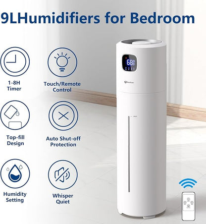 Large Humidifiers for Bedroom, 9L/2.5Gal Ultrasonic Cool Mist, Top Fill Easy - Image 2