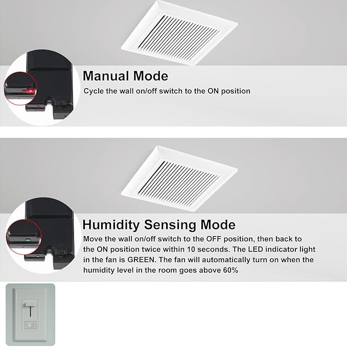 Bathroom Exhaust Fan 130 CFM 0.8 Sone, 6 Inch Duct, Quiet Energy Saving - Image 3