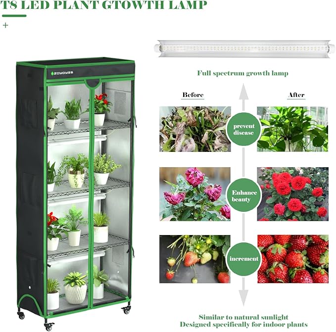Indoor Greenhouse with Grow Light, 35.8" W x 17.8" D x 71.8" H, 5-Tier Plant - Image 4