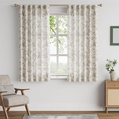 jinchan Linen Floral Curtains for Living Room 63 Inch Length Taupe Printed - Image 2