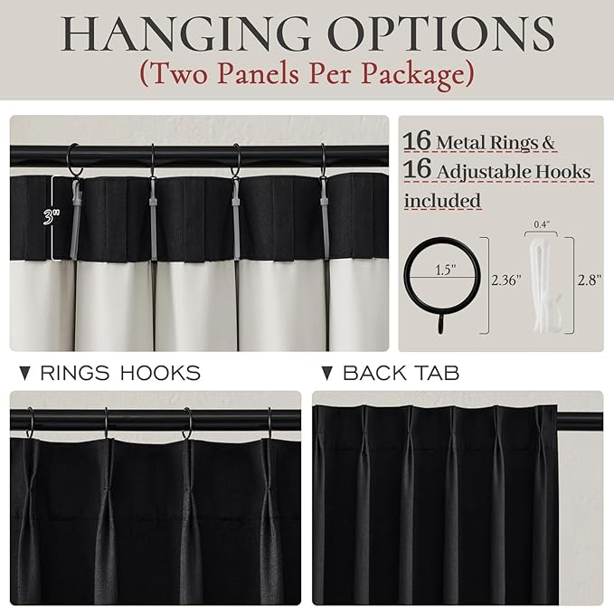 Unique Pinch Pleated Black Blackout Curtains 86 Inches Long - Image 4